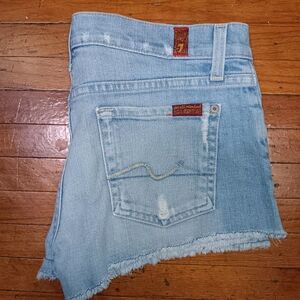 7 For All Mankind Light Blue Denim Cutoff Shorts